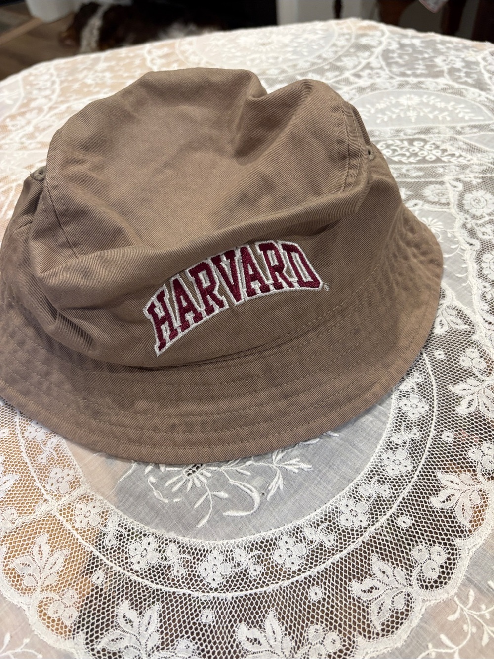 Champion Brown Bucket Hat with Maroon Harvard Embroidery